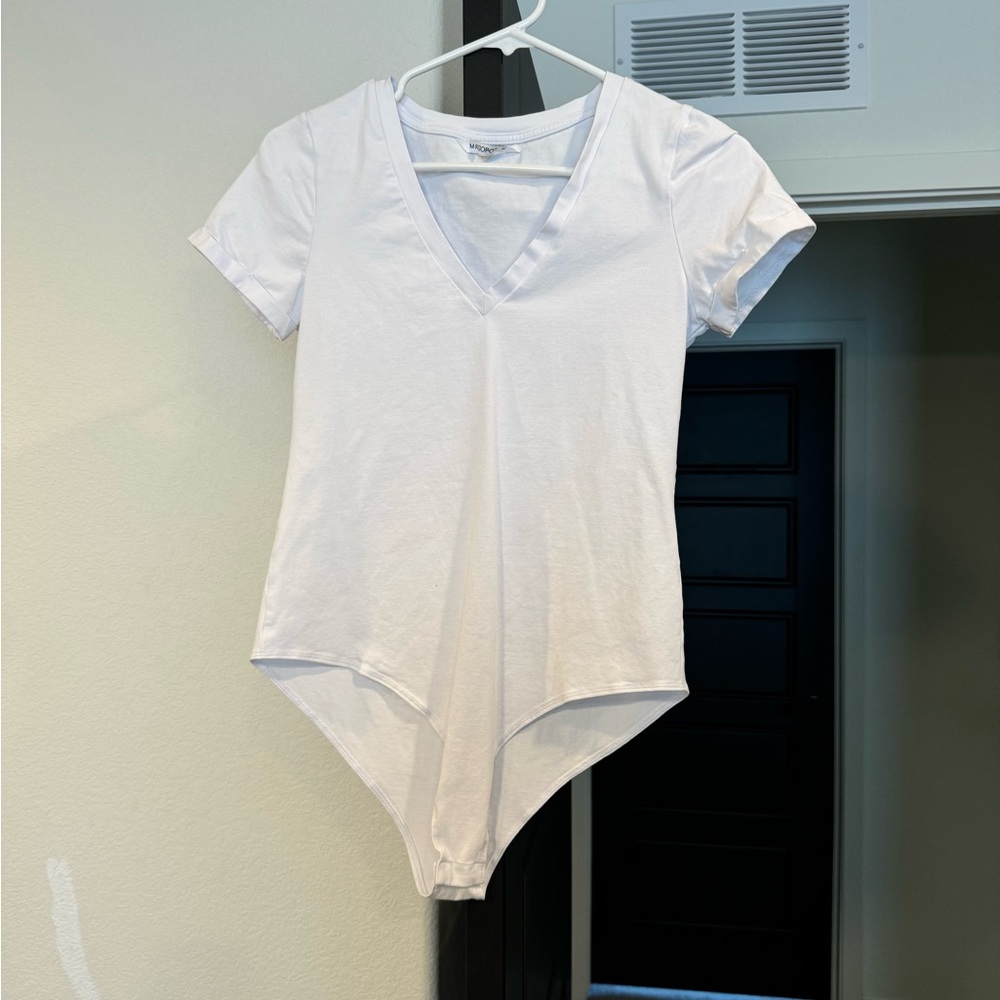 Mango Pop White V Neck Bodysuit